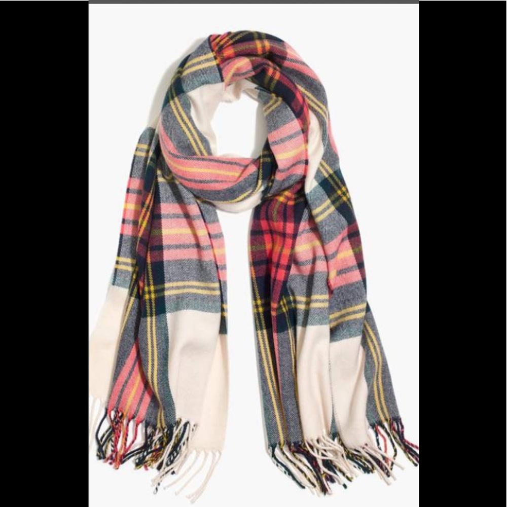 J Crew Pink Green Tartan Plaid Scarf throw large